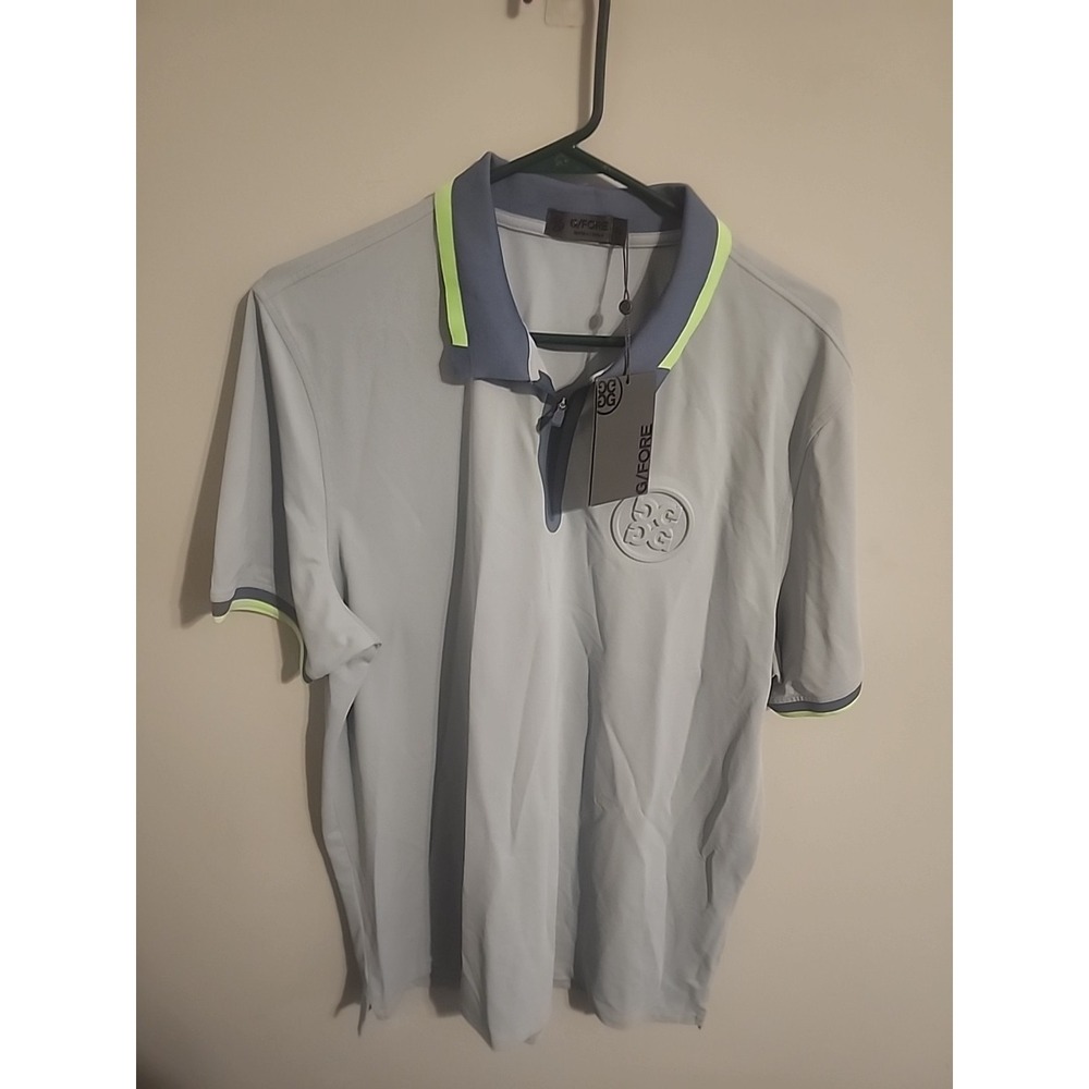 New G/FORE Embossed Logo Rib Collar Zip XL Tech Pique Golf Polo Driz Blue